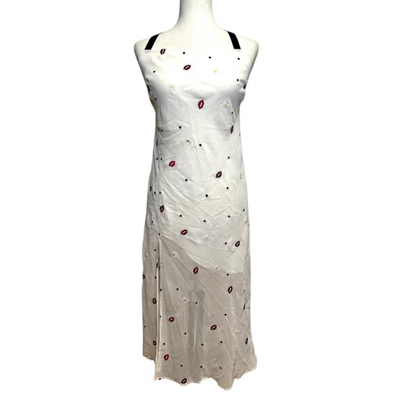 Finders Keepers Chi Chi Slip Dress M NWT Vanilla Daisy Lip Embroidered Mesh Maxi - Picture 3 of 11
